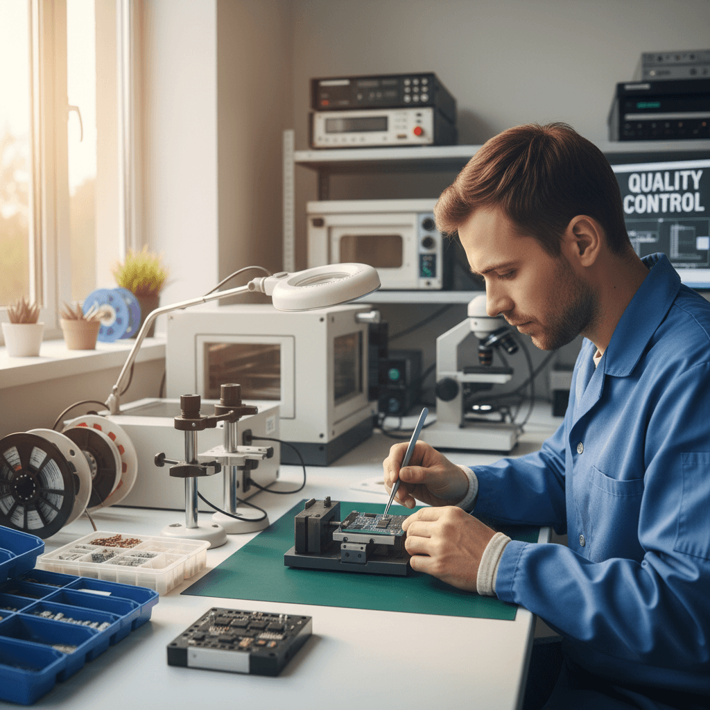 PCB assembly technician placing components with precision